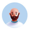 Bearded guy, white t-shirt, positive emotion adult human head. 3D avatar, social media profile icon