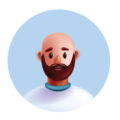 Bearded guy, white t-shirt, positive emotion adult human head. 3D avatar, social media profile icon