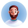 Bearded guy, adult human head, white t-shirt, positive emotion. 3D avatar, social media profile icon