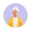 Smiling old woman, senior lady avatar. Grandmother wearing glasses, with grey hair. 3d vector people character illustration. Cartoon minimal style.
